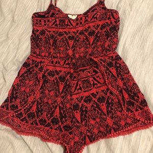 Red boho style romper